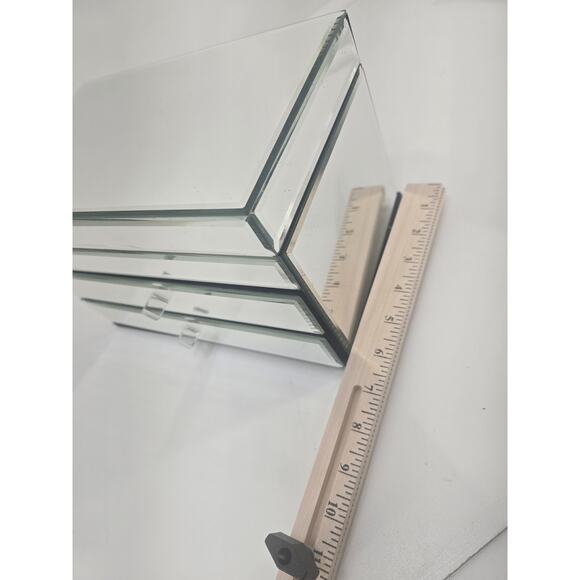 Decorative Mirrored Glass Jewelry Box 3 Drawer Organizer Crystal Handles - Picture 2 of 8